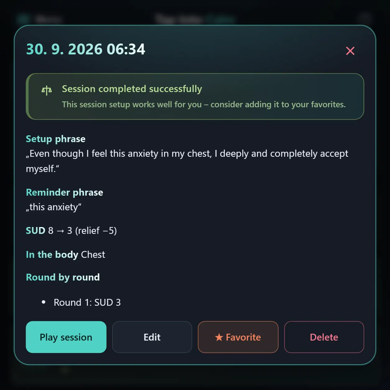 Saved journal entry from one EFT tapping session