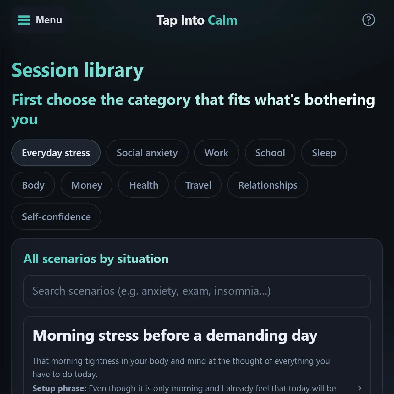 Library of EFT tapping sessions sorted by situation