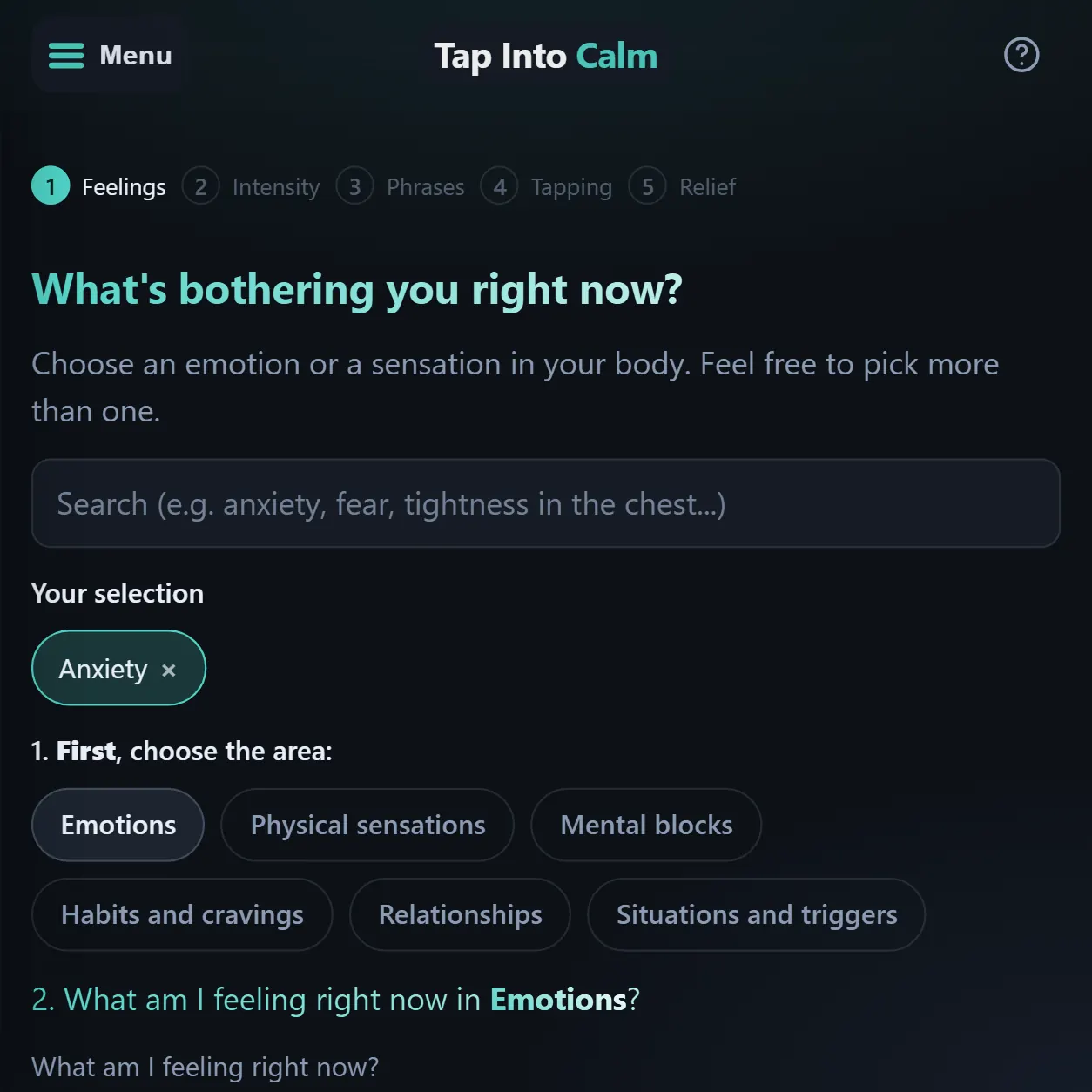 Guided EFT session setup before tapping